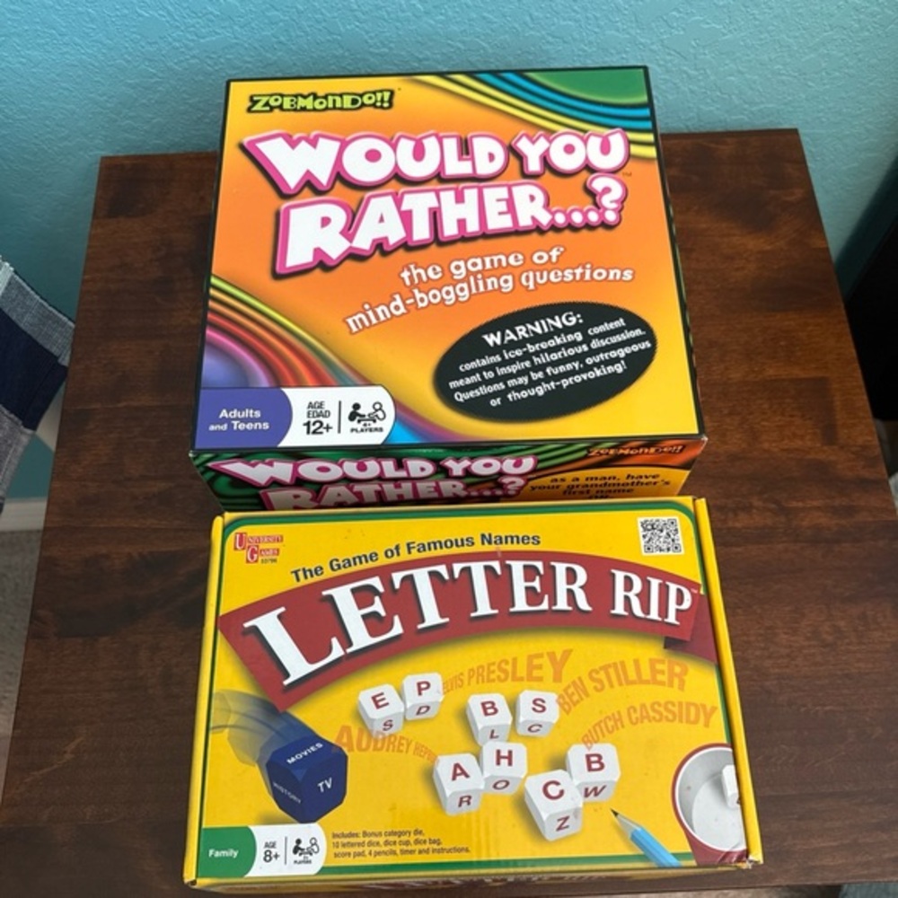 Lot of 2 Family Board Games Would You Rather & Letter Rip Complete EUC